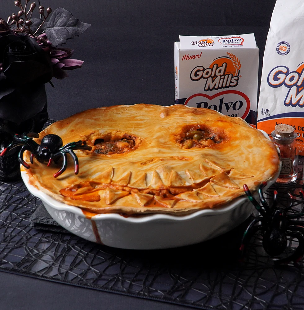 Pie de pollo receta de halloween